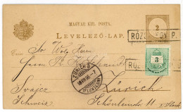 1896. RÓZSAHEGY Kiegészített Díjjegyes Levlap, Pályaudvari Bélyegzésekkel érvénytelenítve, Svájcba Küldve! - Covers & Documents