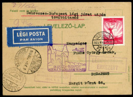 1934. DEBRECEN >BUDAPEST Dekoratív Alkalmi Légi Levlap - Covers & Documents