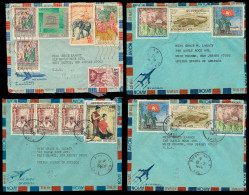 LAOS. 1966. Vientiane - USA. 4 Diff Airmail Multiple Fkgs / Thematics, Crocodile + Soldiers Stamps + Tanks. Nice Group. - Laos