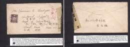 KOREA. C. 1945. Pusan - Seoul. Local Fkd Env 50en Lilac, Tied Cds, With US Civil + Military Censor Cachets With Full Con - Corée (...-1945)