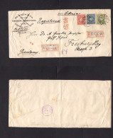 KOREA. 1909 (1 June) Seoul - Germany, Freiburg. Registered Tricolor Koban Issue Multifkd Envelope Via Chang Chun IJPO (5 - Corée (...-1945)