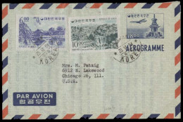 KOREA. 1964 (23 June). Pusan - USA. 18m Stat Air Letter Sheet + 2 Adtls. Fine. - Korea (...-1945)