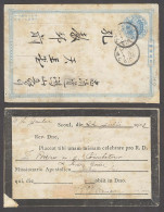 KOREA. 1902 (22 July). Seoul Local Usage 1cn Blue Stat + Printed Private On Reverse (first We See In Korea) Written Mess - Korea (...-1945)