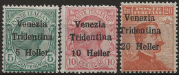 TRAA28-30L - 1918 Terre Redente - Trentino-Alto Adige, Sass. Nr. 28/30, Serie Cpl. 3 Francobolli Nuovi Linguellati */ - Trente