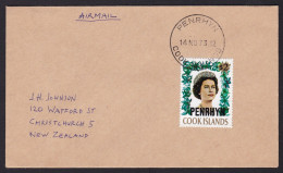 Penrhyn: Cover To New Zealand, 1973, 1 Stamp, Queen Elizabeth, Overprint Country Name Over Cook Islands (traces Of Use) - Penrhyn