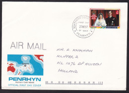 Penrhyn: Cover To Netherlands, 1997, 1 Stamp, Wedding Queen Elizabeth & Prince Philip, First Day Cancel (tape At Back) - Penrhyn