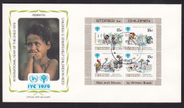 Penrhyn: FDC First Day Cover, 1979, 4 Stamps, Mini Sheet, Year Of Child, Children, Max & Moritz, Cartoon (traces Of Use) - Penrhyn
