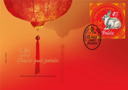 Poland 2023, Year Of The Rabbit, Shape, 1val In FDC - Chinees Nieuwjaar