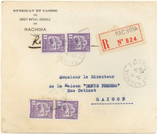 INDOCHINA. 1929. Rachgia To Saigon. Local Registered Frkd. (4 Stamps) Env. VF. - Autres - Asie