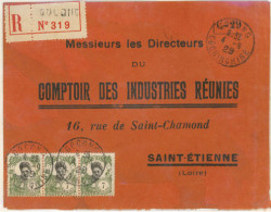 INDOCHINA. 1929. Cocong To France. Registered Frkd Strip Of Three Env. F. - Autres - Asie