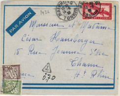 INDOCHINA. 1934. Haiphong To France. Airnail Franked Taxed Envelope. French Postage Dues/tied. VF. - Asia (Other)