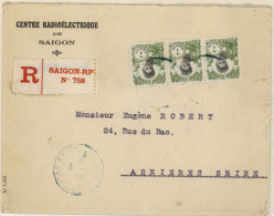 INDOCHINA. 1928. Saigon To France. Registered (3 Stamps) Franked Envelope. Fine. - Asia (Other)