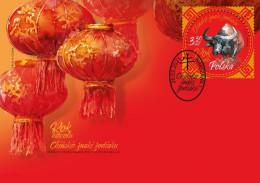 Poland 2021, Year Of The Ox, 1val In FDC - Chinese New Year