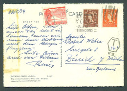 Great Britain - XX. 1959 (23 May). London - Switzerland. Multifkd Card Slogan Cancel Taxed Aux Pmk Swiss P Due Tied T. - ...-1840 Vorläufer