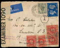 Great Britain - XX. 1940 (28 July). Old Buckenham - USA. Air Censor Mutlifkd Env + Taxed X 4 US P Dues / Tied. Fine Comb - ...-1840 Vorläufer