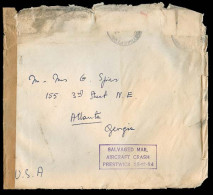 Great Britain - XX. 1954 (Dec). Prestwick Crash Air Mail. Northampton - USA. Salvaged Env / Special Cachet On Front. - ...-1840 Voorlopers