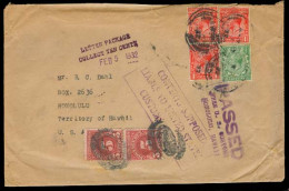 Great Britain - XX. 1932 (13 Jan). Multifkd Env To Hawaii, Taxed + Aux Marks + 5c P Due Pair / Tied Fancy Cork Letter. F - ...-1840 Vorläufer