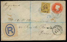 Great Britain - XX. 1896. Bushey New Town - France. Reg 4d Stat Env + 3d Adtls. Via Walford. Fine. - ...-1840 Préphilatélie