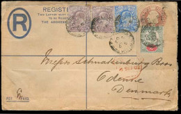 Great Britain - XX. 1902. Lerwick - Denmark. Reg Stat Env + 4 Adtls. Multicolor Usage Including 6d X2 + Arrival. - ...-1840 Préphilatélie