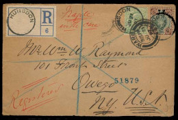 Great Britain - XX. 1907. Hunsdon - USA / NY - Owego. Reg Fkd Env Ncl 4d Cds + Label. Plenty Transits. Fine. - ...-1840 Vorläufer