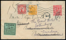 Great Britain - XX. 1913. GB - Sweden. Fkd Env + Taxed + Swedish Label Due + 12 Ore Stamps Tied Cds Nice Comb. - ...-1840 Vorläufer