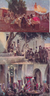 Orientalism 8 Art Cards Arabic Coffee Shop, Mosque , Bazar , Sweet Seller , Street Scenes , Moorish Gate , Tumb - Before 1900