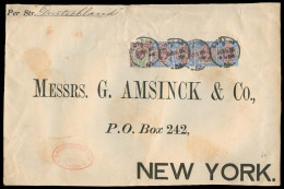 GREAT BRITAIN. 1905. London - USA. Fkd Front Bearing 1 1/2d + 9d Strip Of 4 Perfin. Per "St Deutschland". Very High Fkg. - ...-1840 Vorläufer