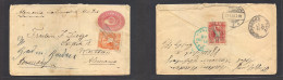 GUATEMALA. 1893 (28 Aug) Pochuta - Germany, Wiesbaden (27 Sept) 10c Red Stat Env + 2 Adtls (f+r). Scarce Usage Origin. - Guatemala