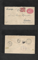 GUATEMALA. 1892 (18 Feb) Coban - Germany, Emden (15 March) 10c Rose Embossed Stat Env + 10c Adtl, Tied Cds. Via Livingst - Guatemala