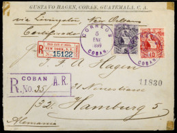GUATEMALA. 1899(Jan 5th). Registered-AR Cover To Hamburg Franked By 1886-96 5c Purple Type II And 10c Red Tied By COBAN  - Guatemala