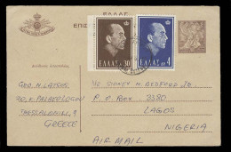 GREECE. 1965 (30 Nov). Thessaloniki - Nigeria. 200l Brown Stat Card + 2 Adtls, Tied Cds. Scarce Usage Dest. VF. - Autres & Non Classés