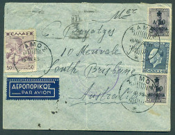 GREECE. 1939 (26 May). Samos - Australia. Airmultifkd Censored Env. Via Athens (27 May) + Arrival (3 June). Reverse. Fin - Autres & Non Classés