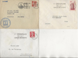 LOT DE 3 LETTRES OBLITERATION FLAMME CONSEIL DE L'EUROPE -STRASBOURG  ANNEES 1957-59 - Mechanical Postmarks (Other)