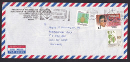 Malaysia: Airmail Cover To Netherlands, 3 Stamps, Fruit, Person, Flag (minor Damage; Creases) - Malaysia (1964-...)