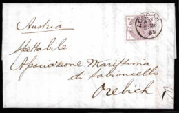 GREAT BRITAIN. 1885. Envelope To Orebich Yugoslavia Bearing SG 190, 2 1/2 Lilac Tied By London Cds Routed Via Spalato Wi - ...-1840 Voorlopers