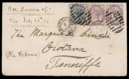 GREAT BRITAIN. 1885. London To Teneriffe/Canary Islands.franked(3 Stamps) Env. F. - ...-1840 Voorlopers