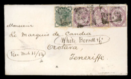 GREAT BRITAIN. 1884. Charing Cross To Teneriffe/Canary Islands Franked Env.(4 Stamps-3 1/2d Rate). - ...-1840 Vorläufer