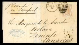 GREAT BRITAIN. 1872 (5 Dic).  59.  London To Tenerife (Canary Islands). - ...-1840 Voorlopers