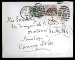 GREAT BRITAIN. 1884. London To Canary Islads/Spain. Stat.env+2adtls. - ...-1840 Préphilatélie