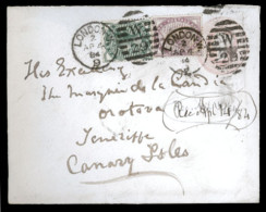 GREAT BRITAIN. 1884. London To Canary Islads/Spain. Stat.env+2adtls. - ...-1840 Vorläufer