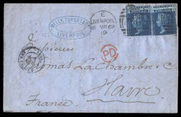 GREAT BRITAIN. 1869 (6 March). GB - FRANCE. Liverpool To Havre. EL Franked 1858 2d Blue, Plate 12 X 2, Tied 466 Grills.  - ...-1840 Vorläufer
