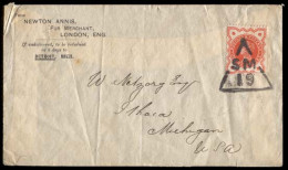 GREAT BRITAIN. C.1887. London To Ithaca, MI, USA. Illustrated Envelope Franked QV 1/2d Orange (SG 197) Single Franking A - ...-1840 Vorläufer