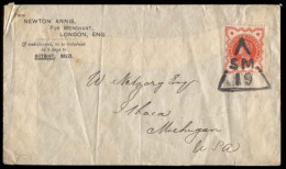 GREAT BRITAIN. C.1887. London To Ithaca, MI, USA. Illustrated Envelope Franked QV 1/2d Orange (SG 197) Single Franking A - ...-1840 Voorlopers