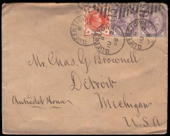 GREAT BRITAIN. 1888 (Jun 2) Queenstown To Detroit, MI, USA. 2 1/2 D Rate. Envelope Franked 1/2 D Orange + 2x1d Lilac 16  - ...-1840 Voorlopers