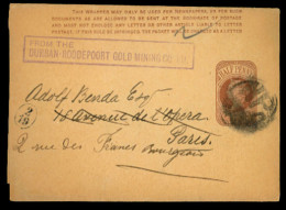 GREAT BRITAIN. C.1890. Durban-Roodepoort Gold Mining Co. 1/2 D Stat.wrapper To France. - ...-1840 Voorlopers