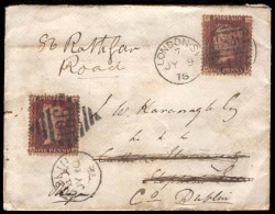GREAT BRITAIN. 1878 (July 9) London To Dublin, Where Forwarded Locally. Envelope Franked QV 1d Pl 205 And 1d Pl 170, Tie - ...-1840 Préphilatélie