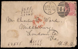 GREAT BRITAIN. 1872 (31 Oct) Leeds To Middleburg, VA, USA. Envelope Franked QV 3d Light Rose Plate 8 (SG 103, Cat 04 £75 - ...-1840 Voorlopers