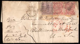 GREAT BRITAIN. 1862 (Sept 30) Dublin To Baltimore, USA. Envelope Franked QV 6d Lilac (SG 70, Cat 04, £150,00) And 3d Car - ...-1840 Voorlopers