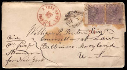 GREAT BRITAIN. 1861 (Dec 3) Dublin To Baltimore, MD, USA. Envelope Franked QV 6d Lilac Horizontal Pair (SG 70x2, Cat04 £ - ...-1840 Préphilatélie