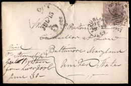 GREAT BRITAIN. 1859 (July29) Dublin To Baltimore, MD, USA. EL Franked QV 6d Lilac (SG 70, Cat04, £ 150,00) Tied "186" Di - ...-1840 Voorlopers